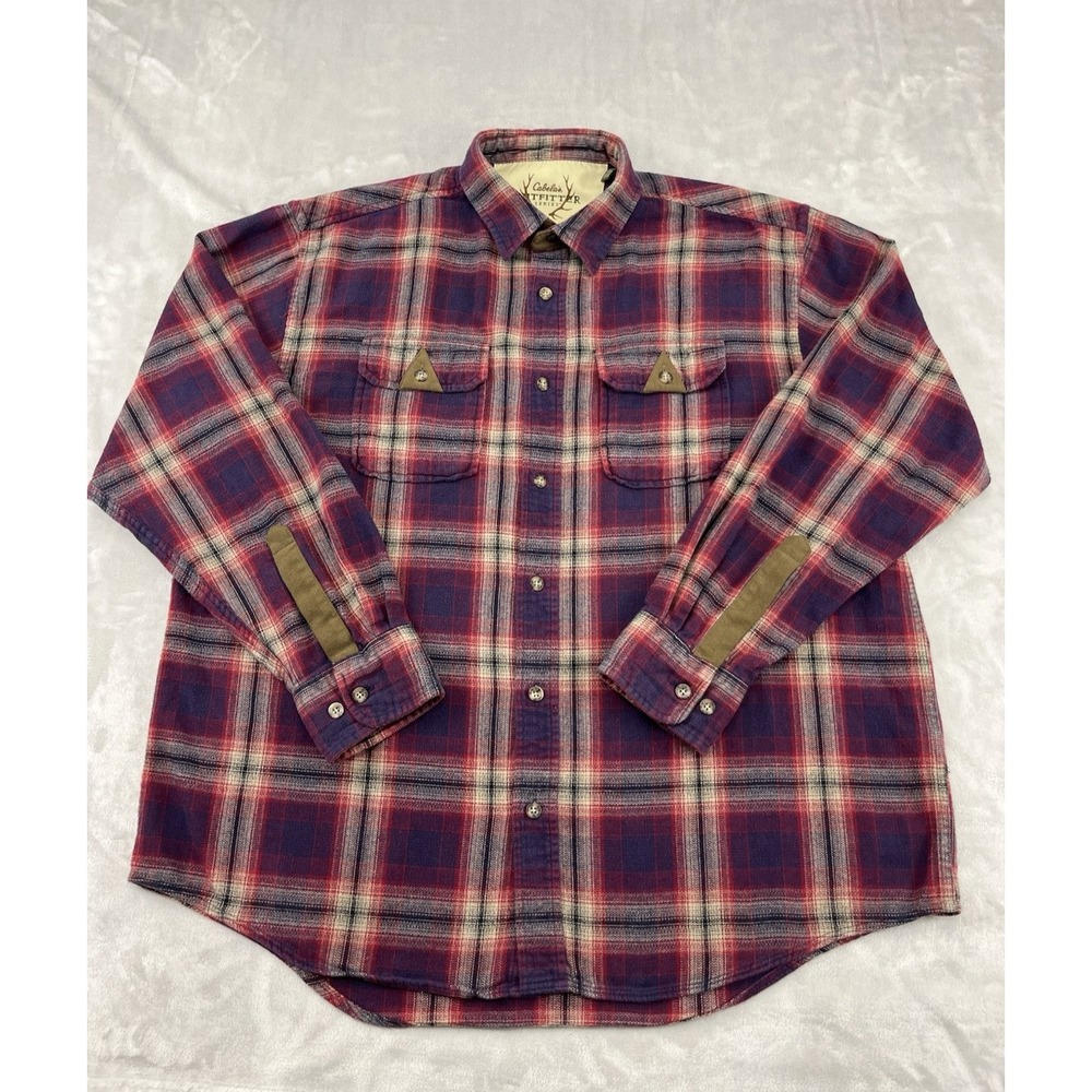 Cabelas Outfitter Shirt Men Extra Large Red Plaid Flannel Chest Pocket Outdoors